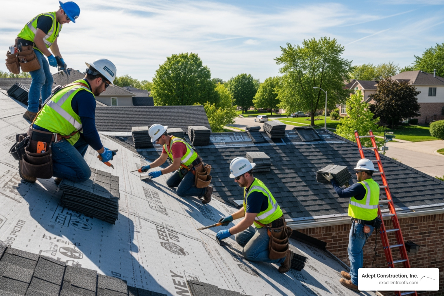 Professional roofing crew working on a Naperville home - roofing replacement naperville il