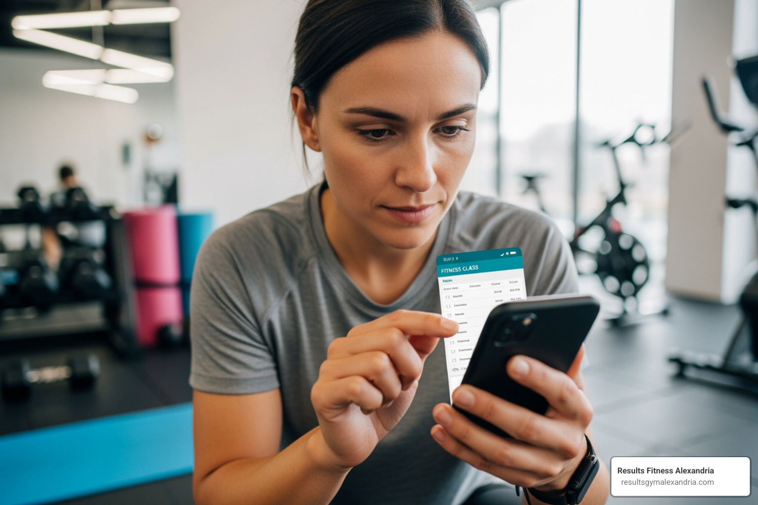 A person looking at a fitness class schedule on their phone, planning their next affordable workout. - affordable workout classes