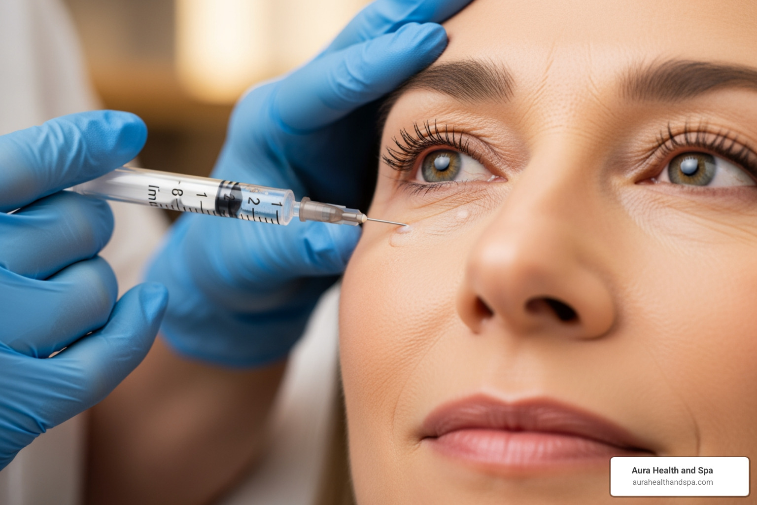 Illustration showing the delicate anatomy of the tear trough area with arrows indicating safe injection zones for dermal fillers, highlighting areas to avoid for optimal results and safety - tear trough filler for wrinkles