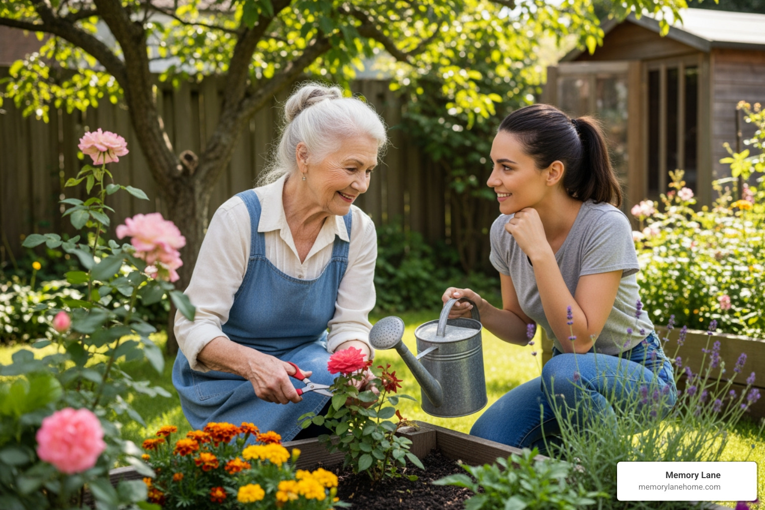 senior gardening with assistance - dementia care advice