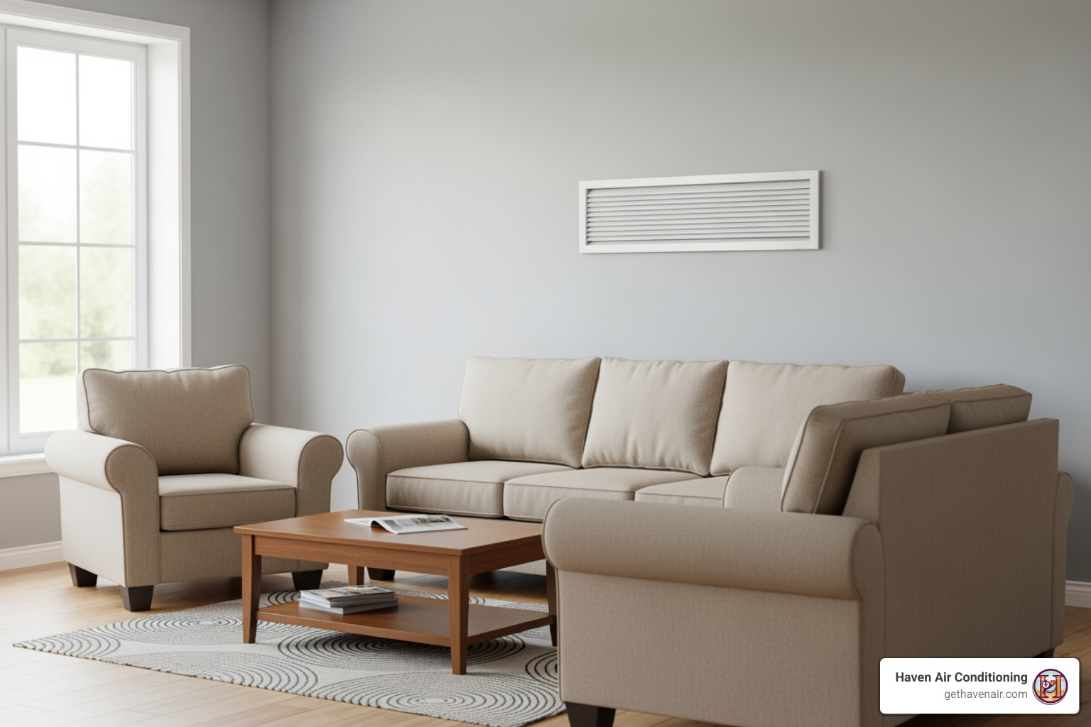 a clean, organized living room with furniture moved away from a wall-mounted air vent, indicating preparation for duct cleaning services - duct cleaning services a clean, organized living room with furniture moved away from a wall-mounted air vent, indicating preparation for duct cleaning services - duct cleaning services