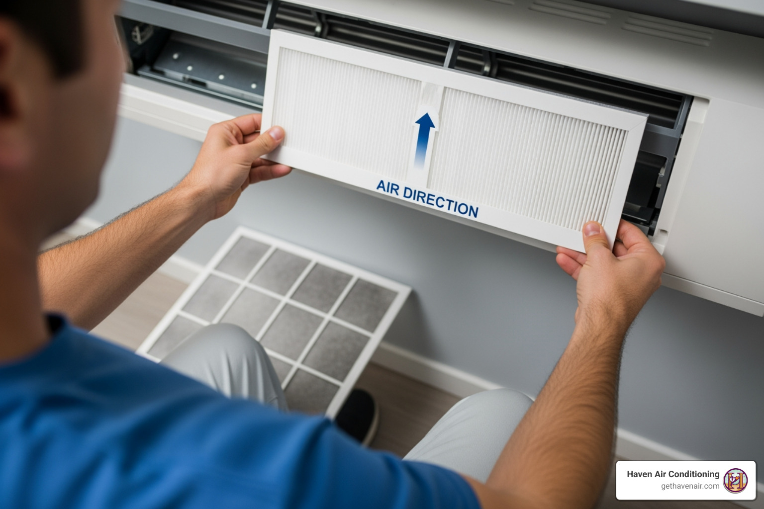 A homeowner easily changing a clean air filter, demonstrating a simple DIY maintenance task - ac repair orange county A homeowner easily changing a clean air filter, demonstrating a simple DIY maintenance task - ac repair orange county