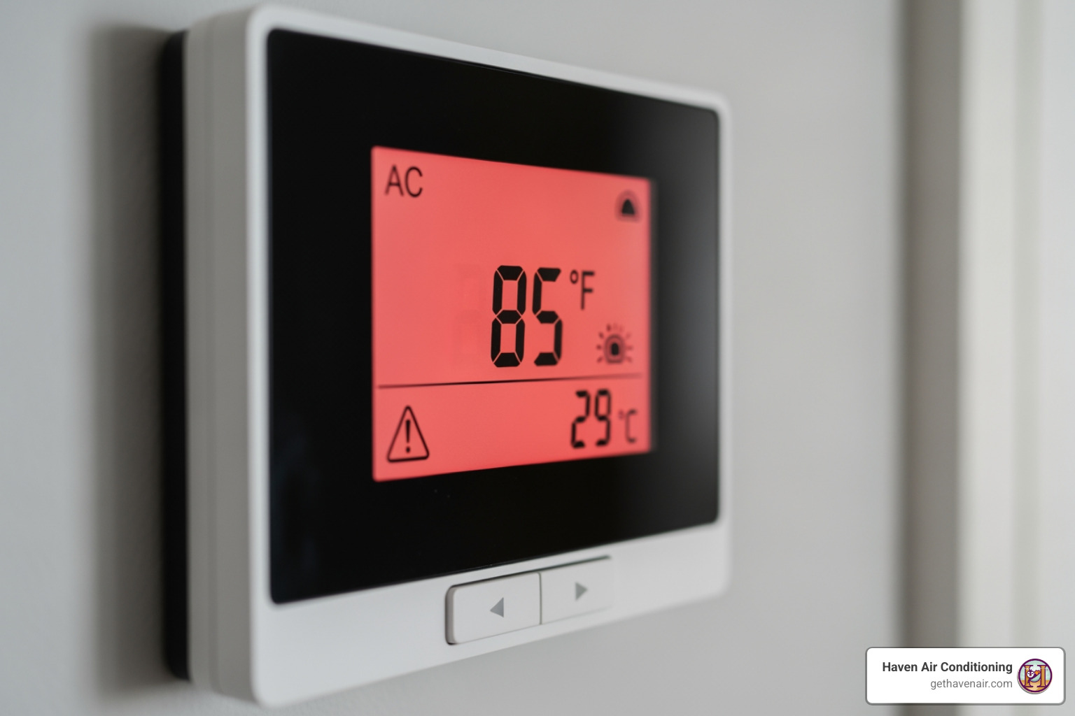 An AC thermostat showing a high indoor temperature, indicating a problem - ac repair orange county An AC thermostat showing a high indoor temperature, indicating a problem - ac repair orange county