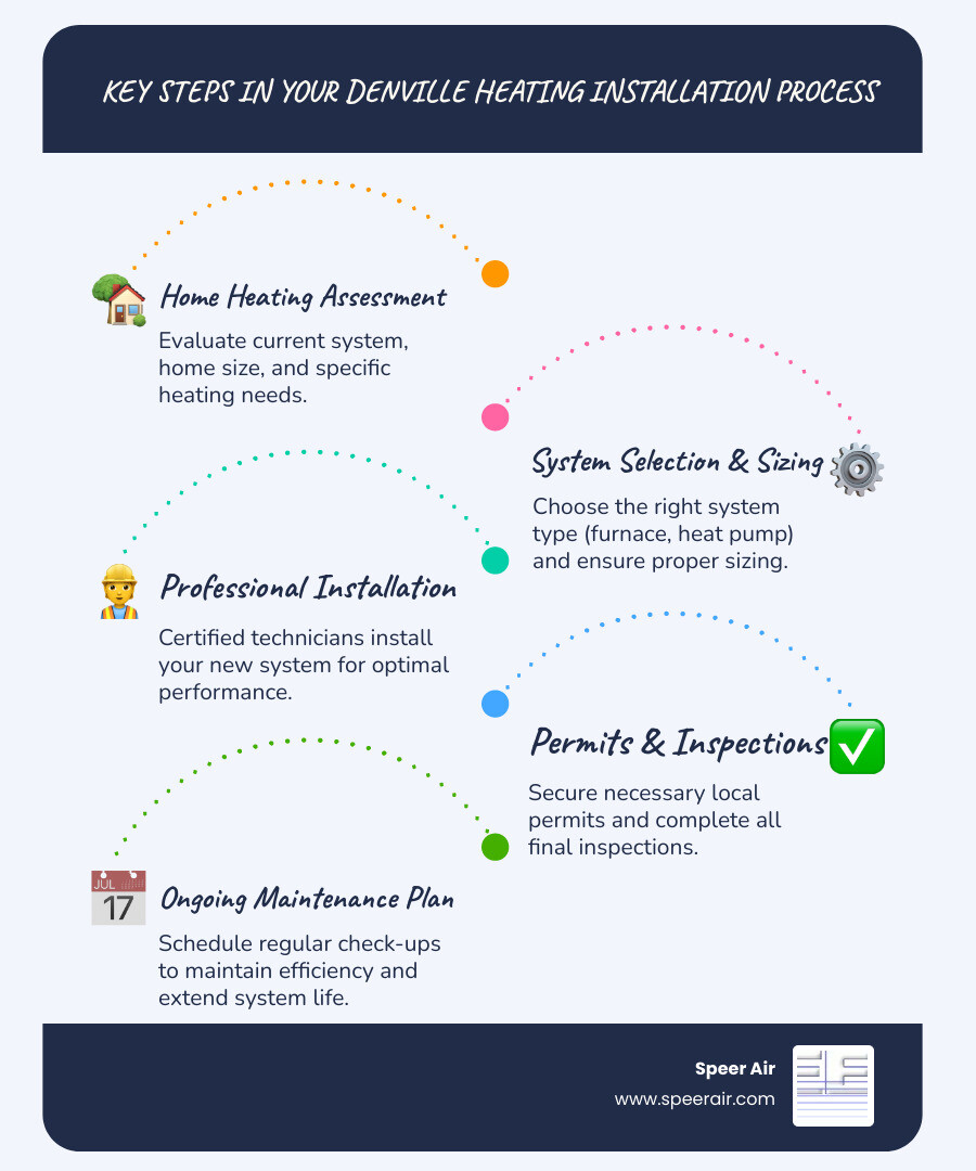 infographic showing key steps in heating installation process: assessment of home heating needs, selection of appropriate system type and size, professional installation by certified technicians, permit and inspection completion, and ongoing maintenance schedule - heating installation denville infographic infographic-line-5-steps-blues-accent_colors infographic showing key steps in heating installation process: assessment of home heating needs, selection of appropriate system type and size, professional installation by certified technicians, permit and inspection completion, and ongoing maintenance schedule - heating installation denville infographic infographic-line-5-steps-blues-accent_colors