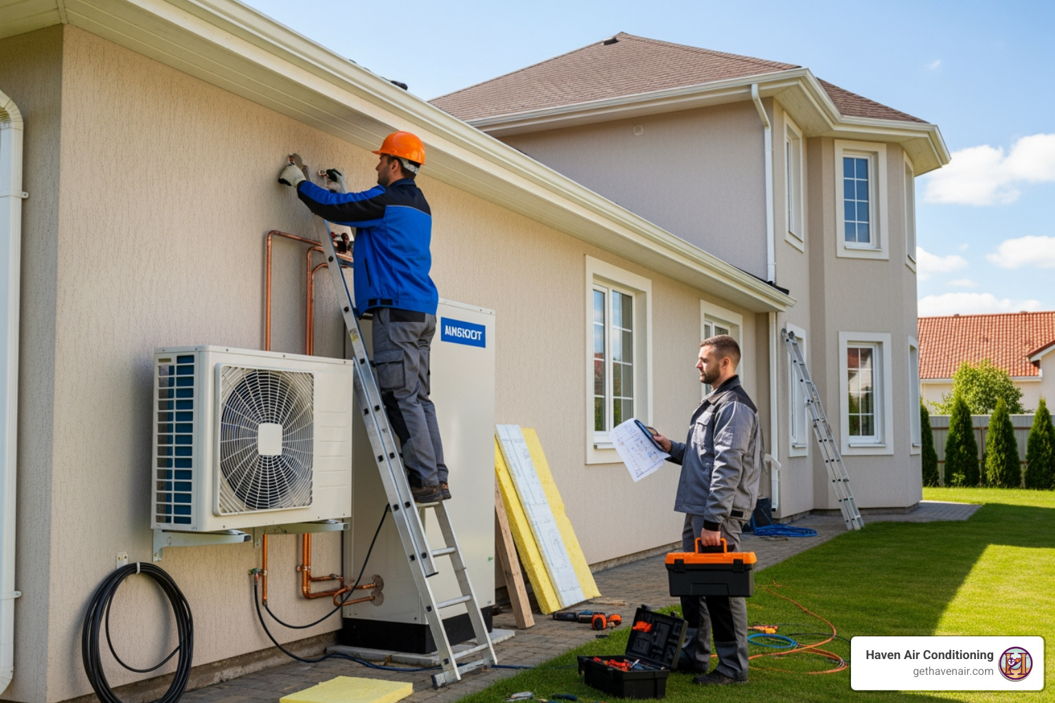 A homeowner smiling at their lower energy bill - heat pump installation