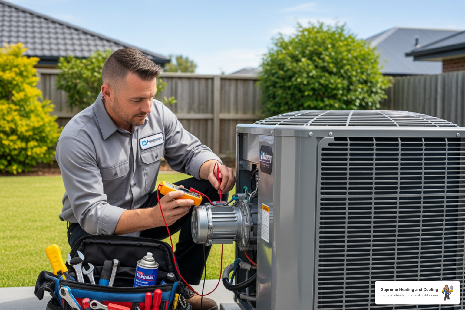 HVAC technician inspecting motor - heat pump making noise in cranberry township, pa HVAC technician inspecting motor - heat pump making noise in cranberry township, pa