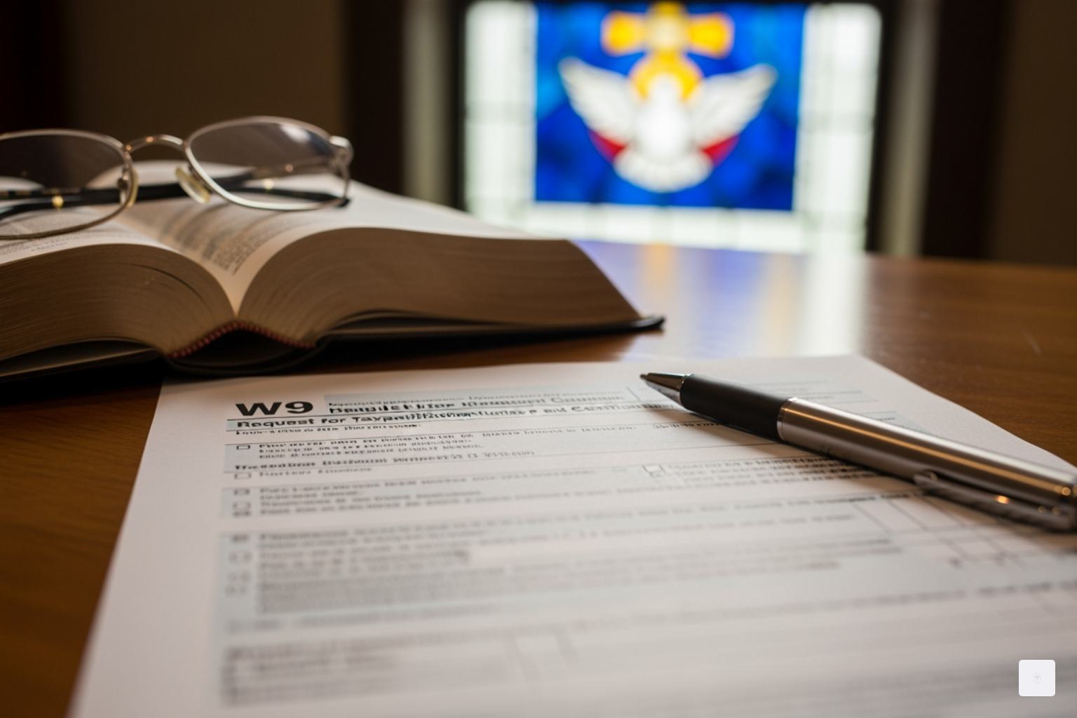 Image showing a Venn diagram or contrasting images of a contractor (flexible, project-based) and an employee (regular schedule, benefits) in a church setting - W9 form for churches