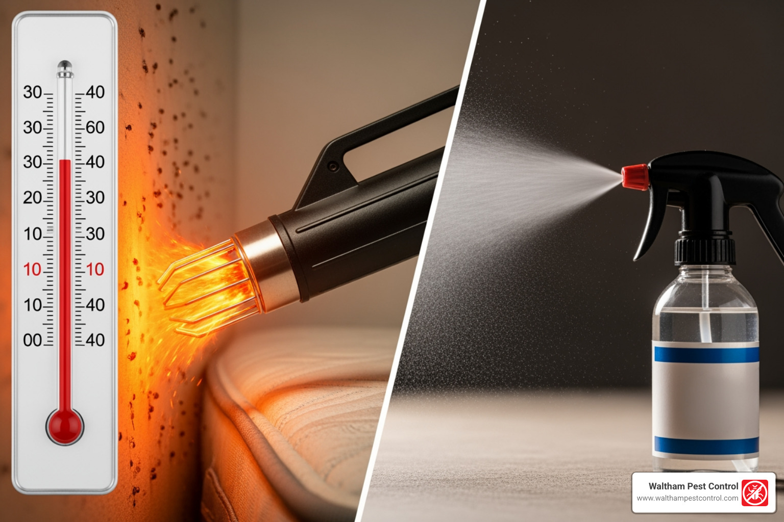 Table comparing Heat Treatment vs. Conventional Pesticide Treatment - bed bug treatment near me