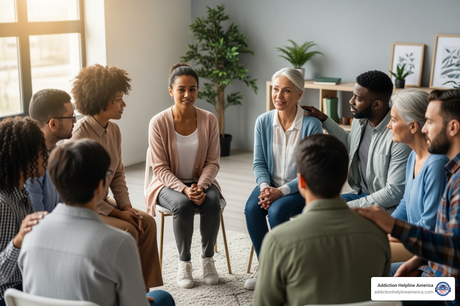 diverse people in a support group setting - substance abuse helpline