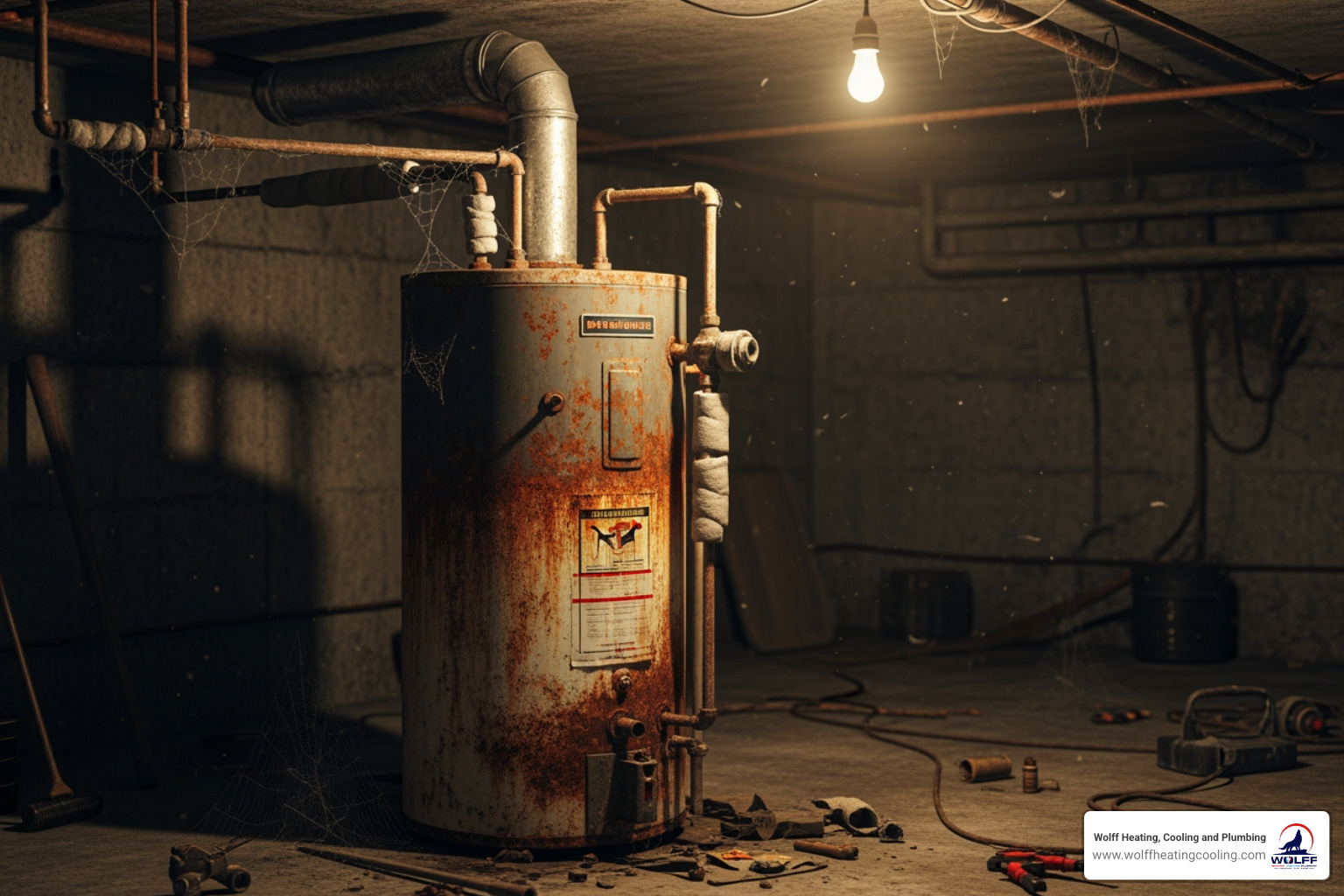 image of an old, rusty tank-style water heater in a basement - tankless water heater installation albuquerque image of an old, rusty tank-style water heater in a basement - tankless water heater installation albuquerque