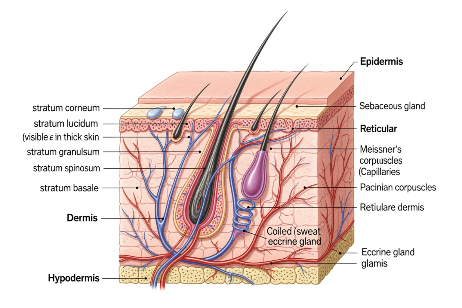 Skin layers and hair follicles diagram - magnesium cream Skin layers and hair follicles diagram - magnesium cream