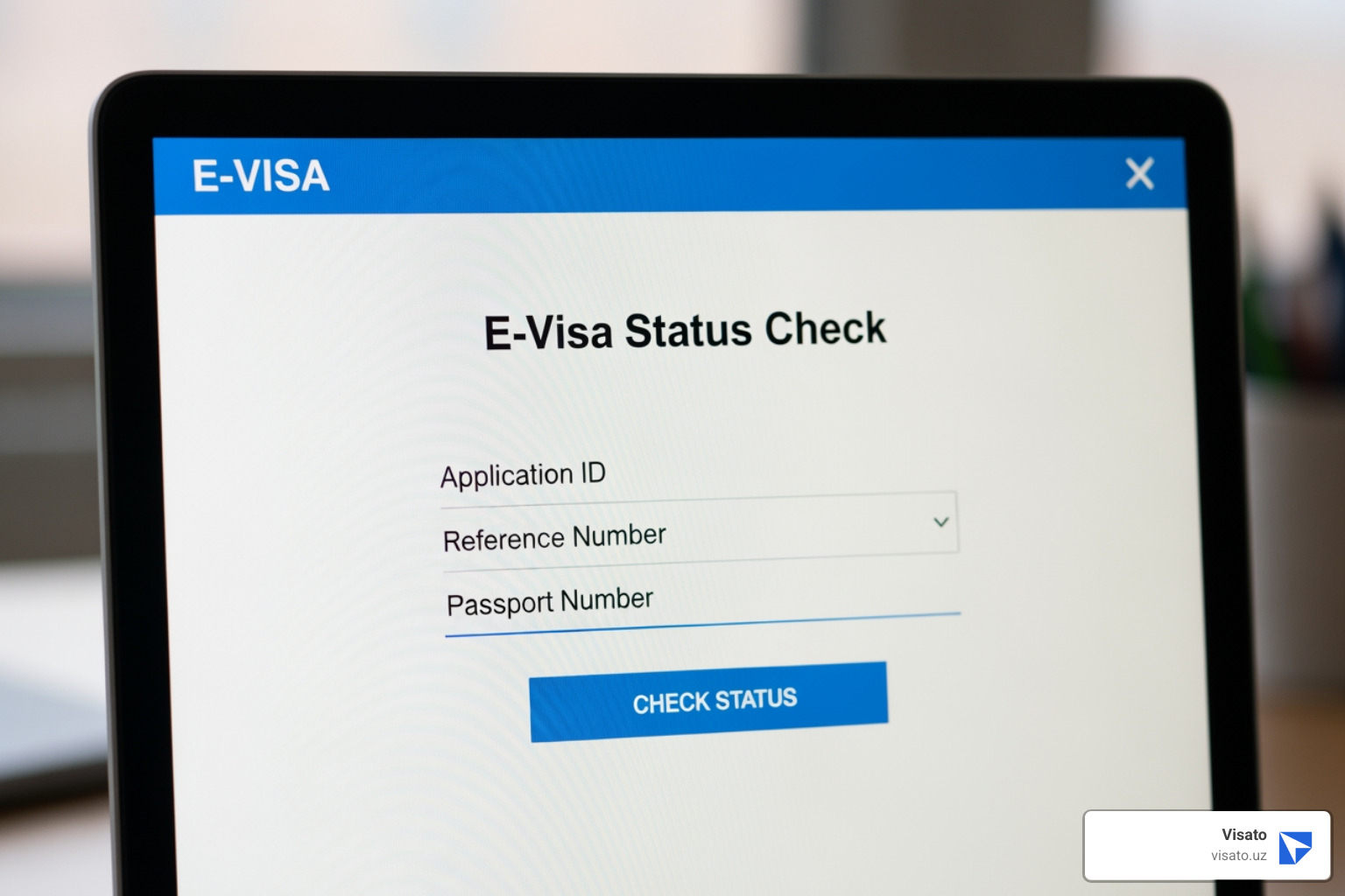 Generic e-visa status check portal showing input fields - Check e-visa status
