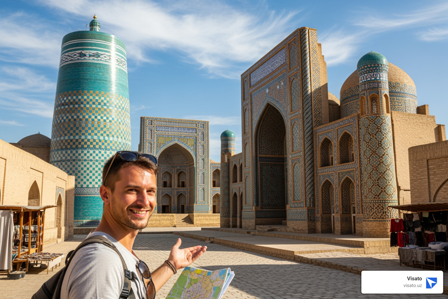 happy traveler in Khiva - uzbekistan e visa fees