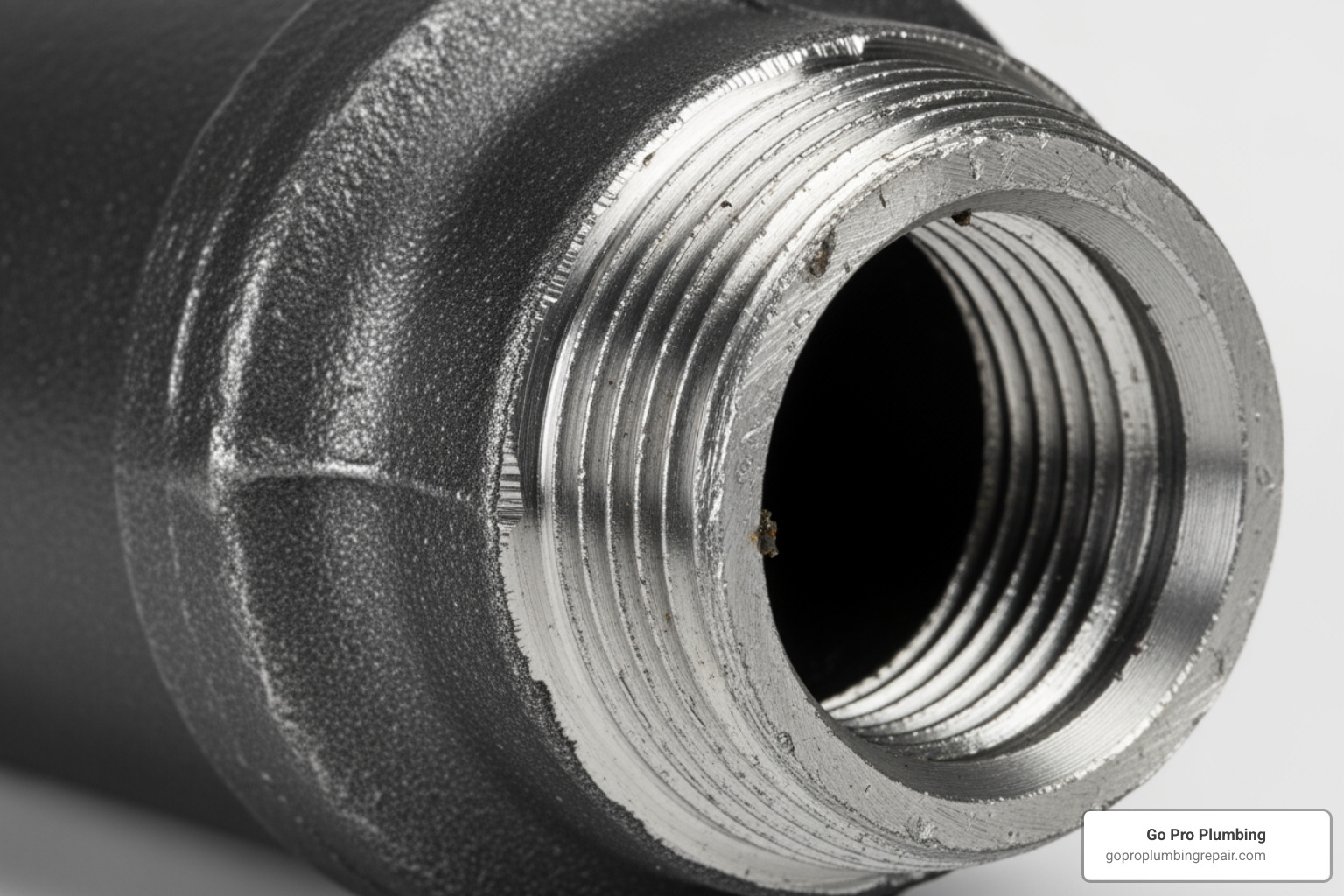 close-up on the threads of a 3/4 black iron pipe - 3/4 black iron pipe