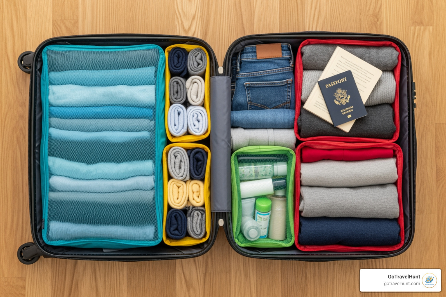 packing cubes being used to organize clothes in a suitcase - packing list for tour packing cubes being used to organize clothes in a suitcase - packing list for tour