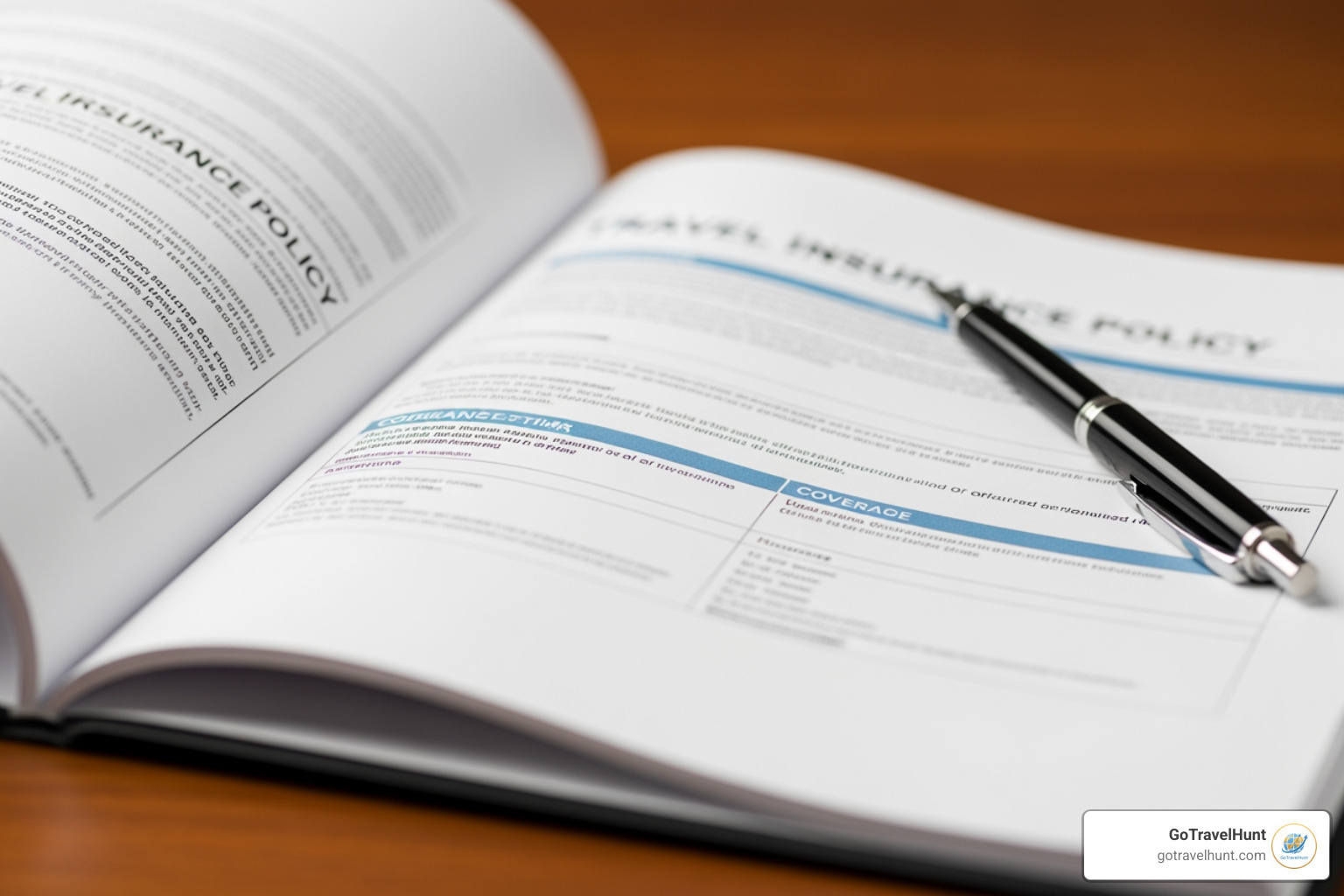 Travel insurance policy document with key terms highlighted - flight cancellation insurance Travel insurance policy document with key terms highlighted - flight cancellation insurance