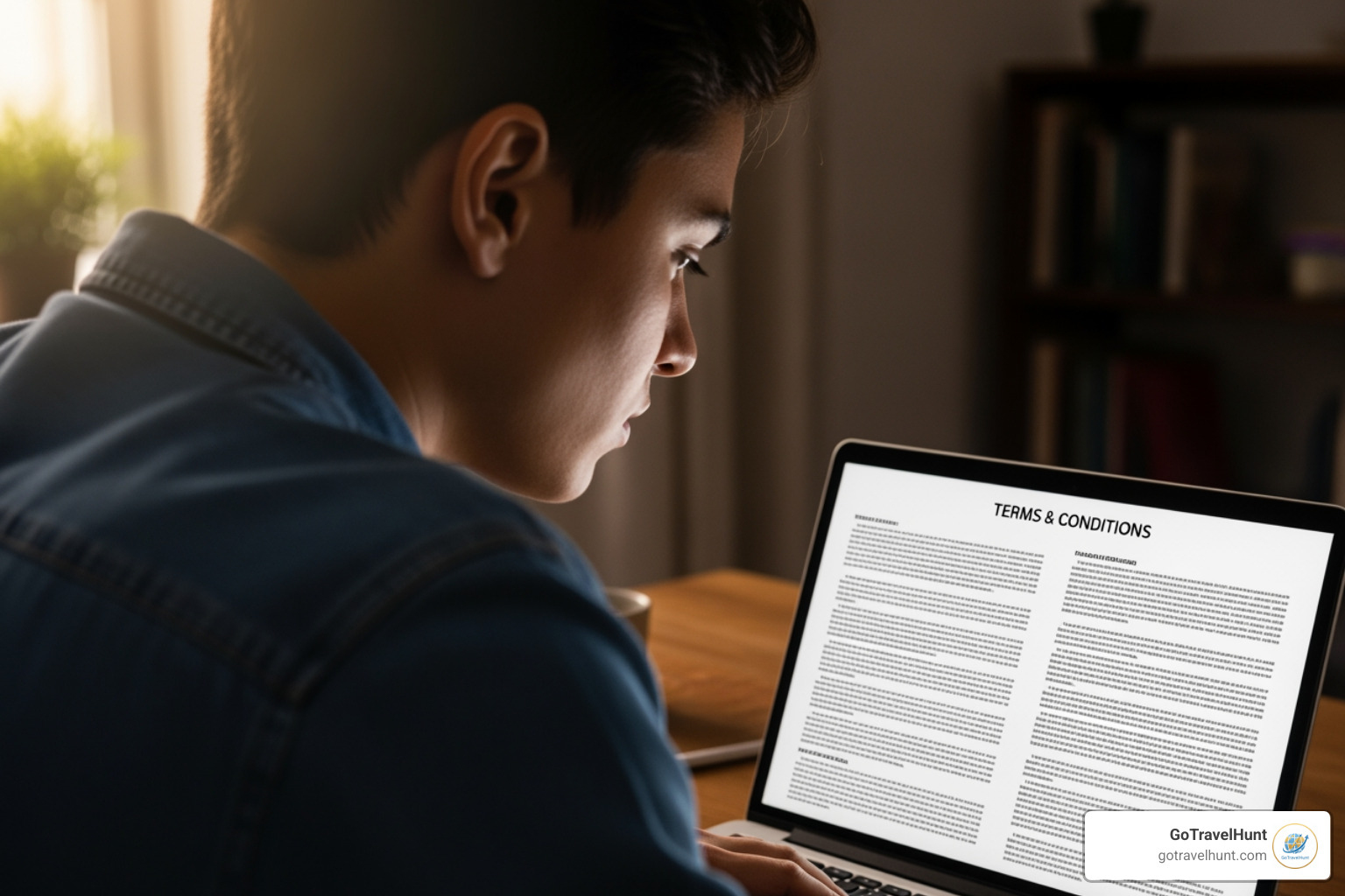 someone reading the terms and conditions on a laptop - air ticket promotion