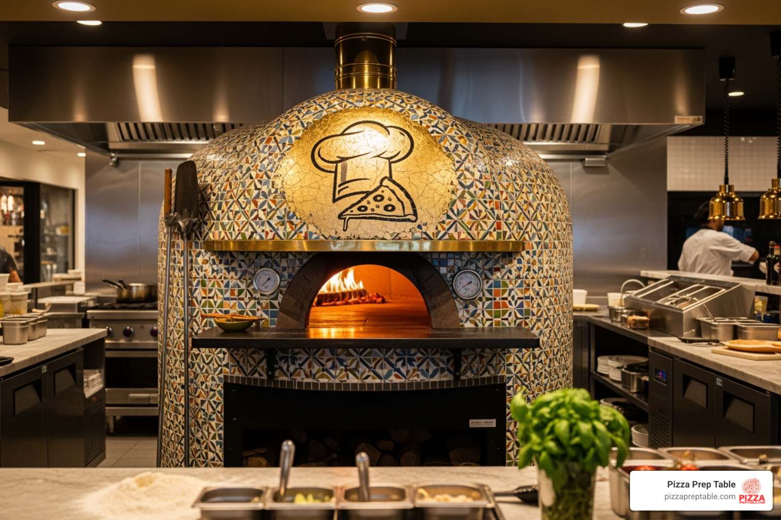 beautifully customized, tile-logo pizza oven as a restaurant centerpiece - commercial pizza ovens Boston