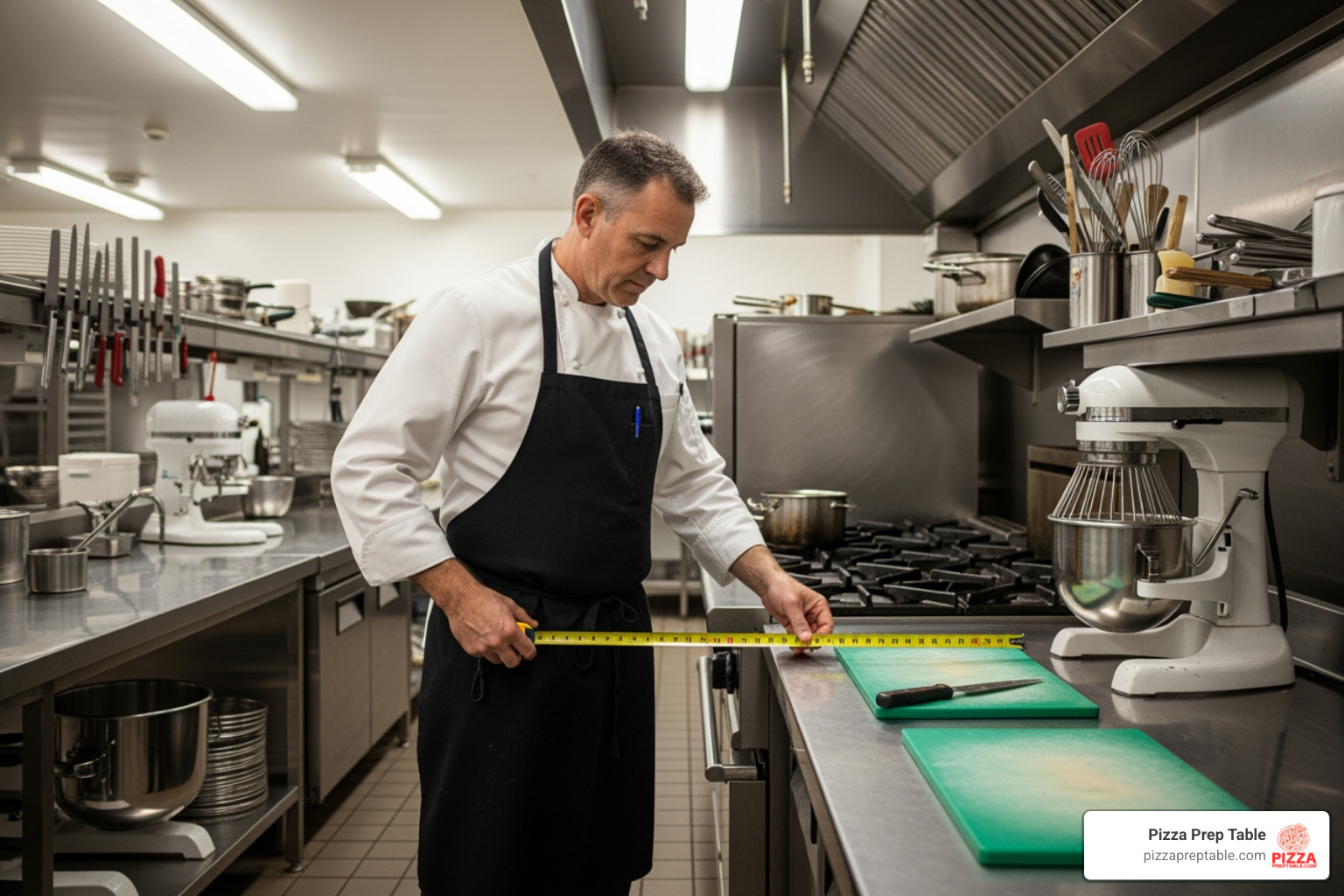 chef measuring kitchen space for an oven installation - commercial pizza ovens Boston