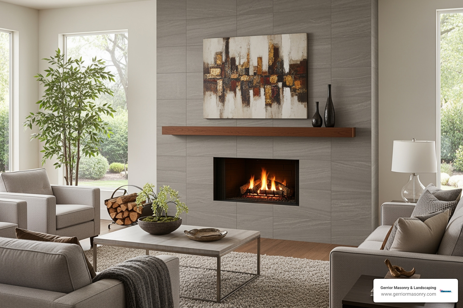 fireplace refaced with large format porcelain tiles - Fireplace refacing ideas