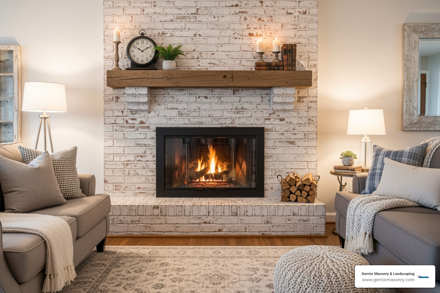 classic brick fireplace updated with a German Schmear technique - Fireplace refacing ideas