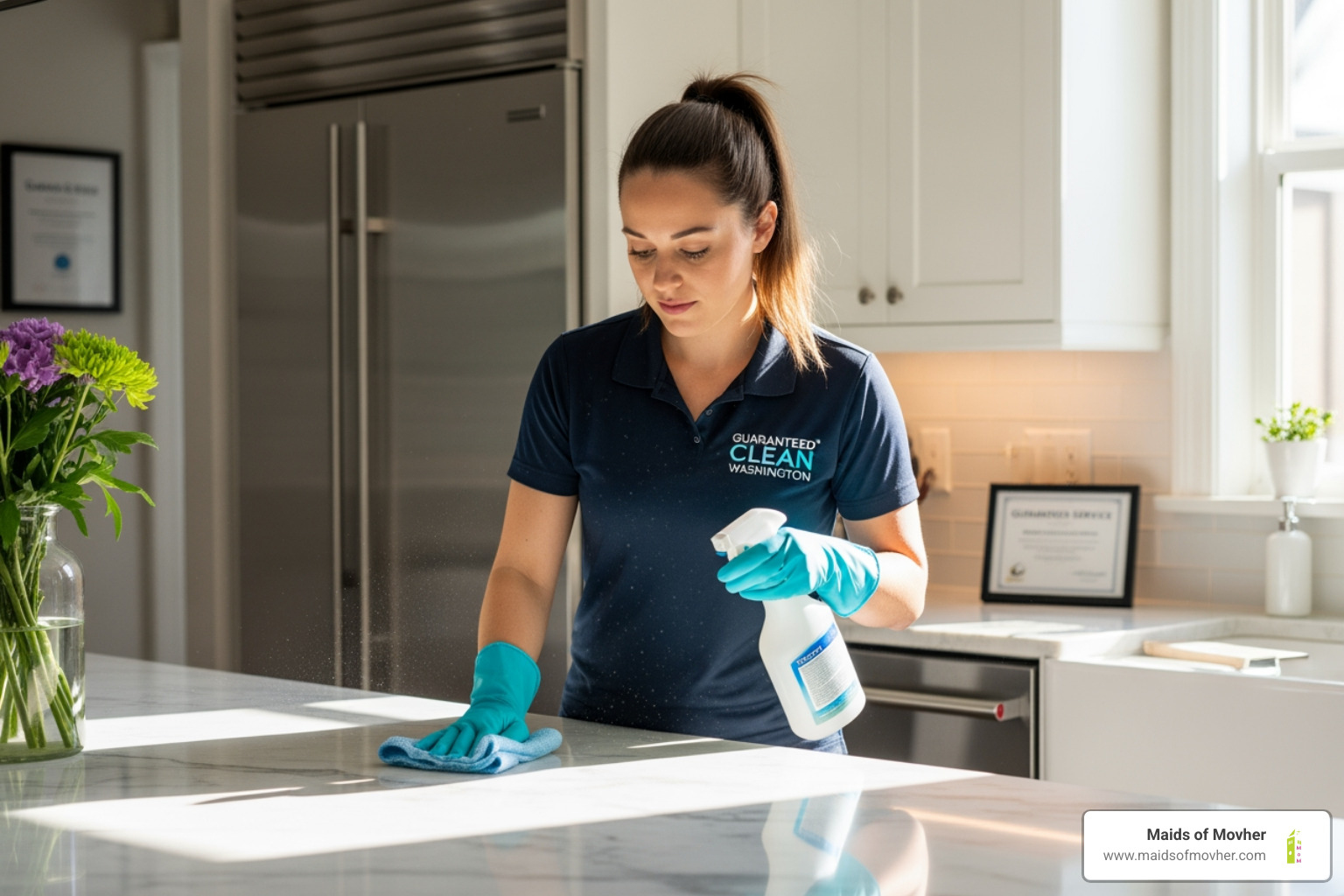 person smiling looking at checklist on tablet - guaranteed house cleaning washington