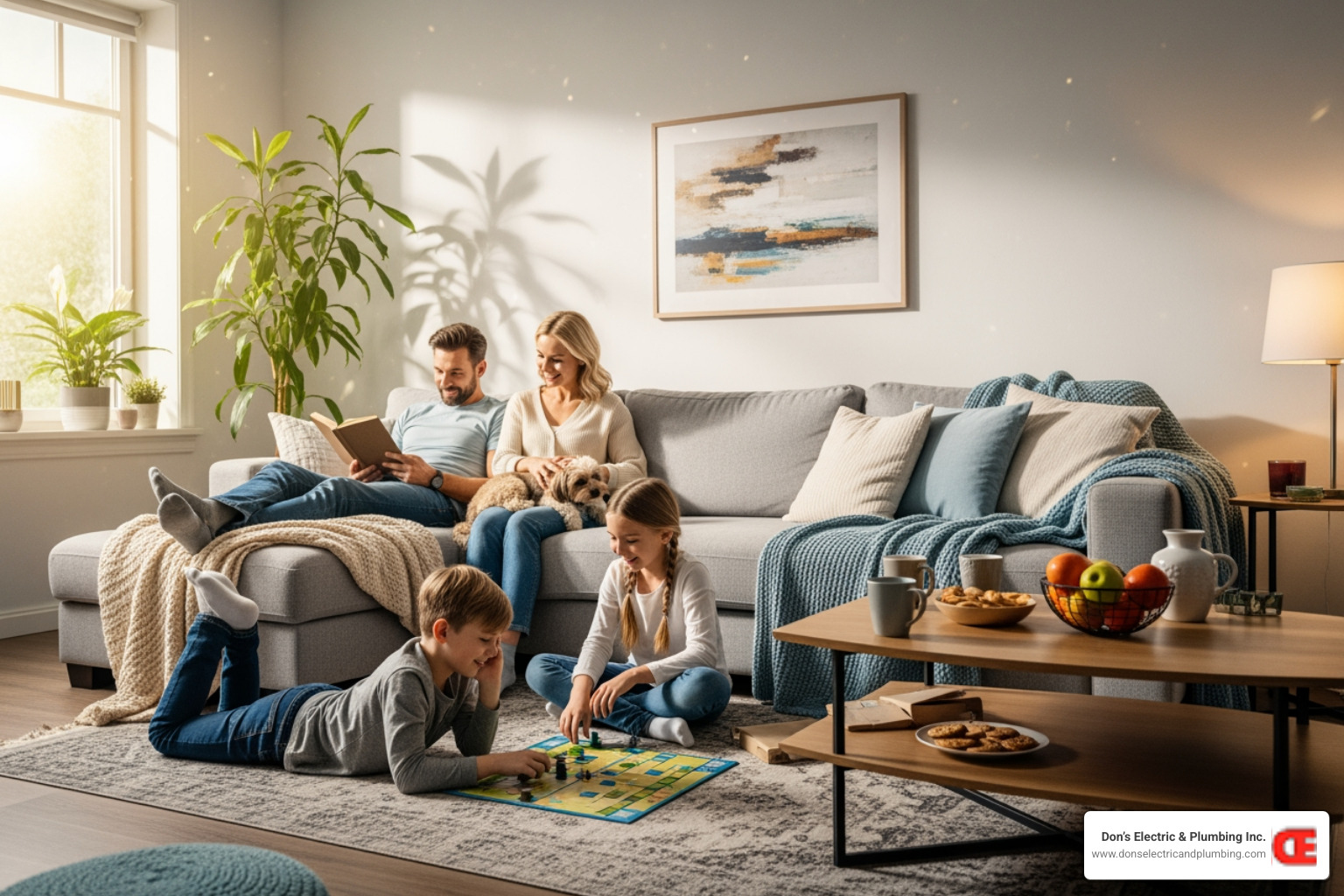 family comfortably enjoying living room - custom ductwork cobleskill family comfortably enjoying living room - custom ductwork cobleskill
