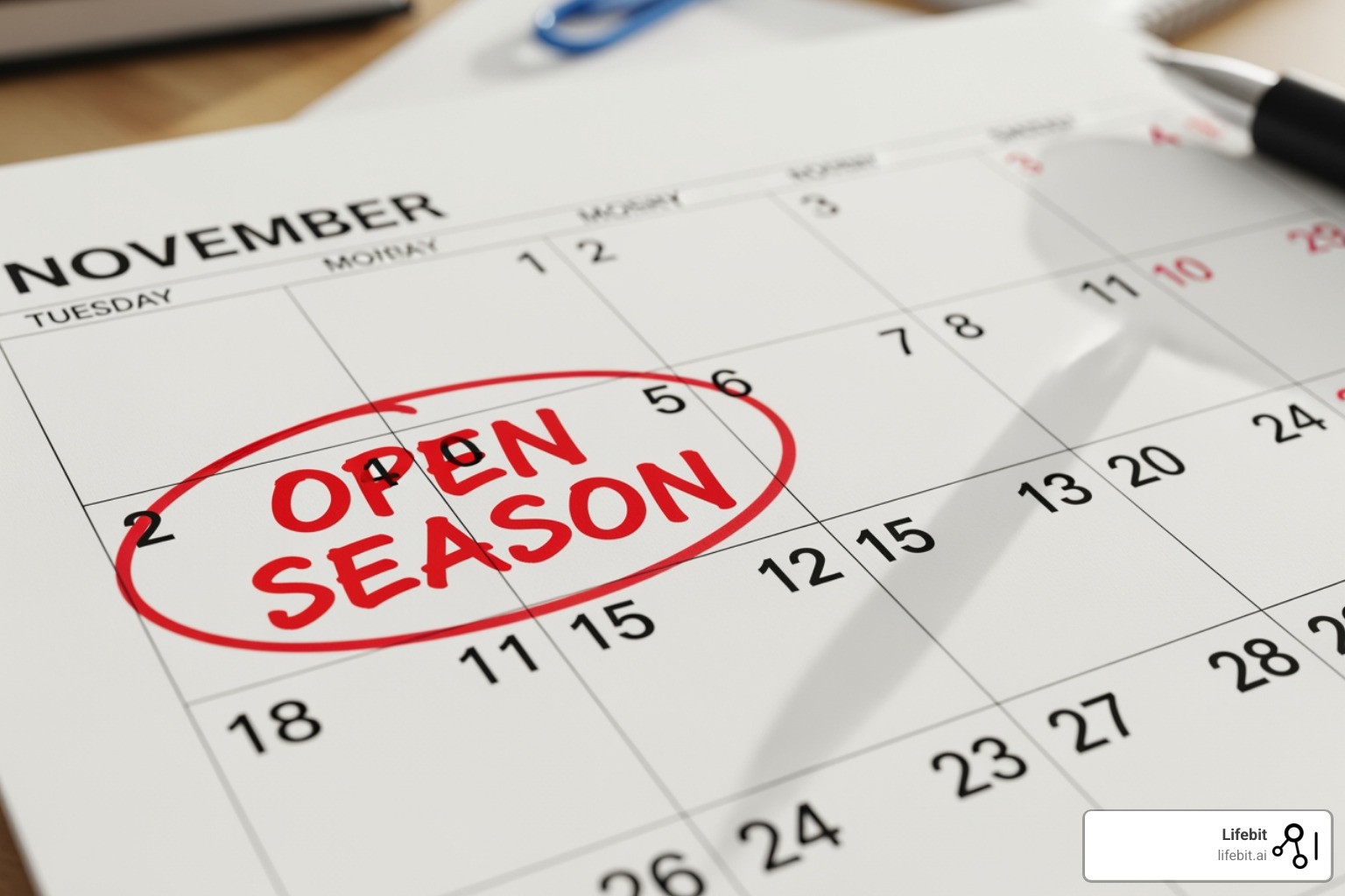 A calendar with "Open Season" circled - Federal Health