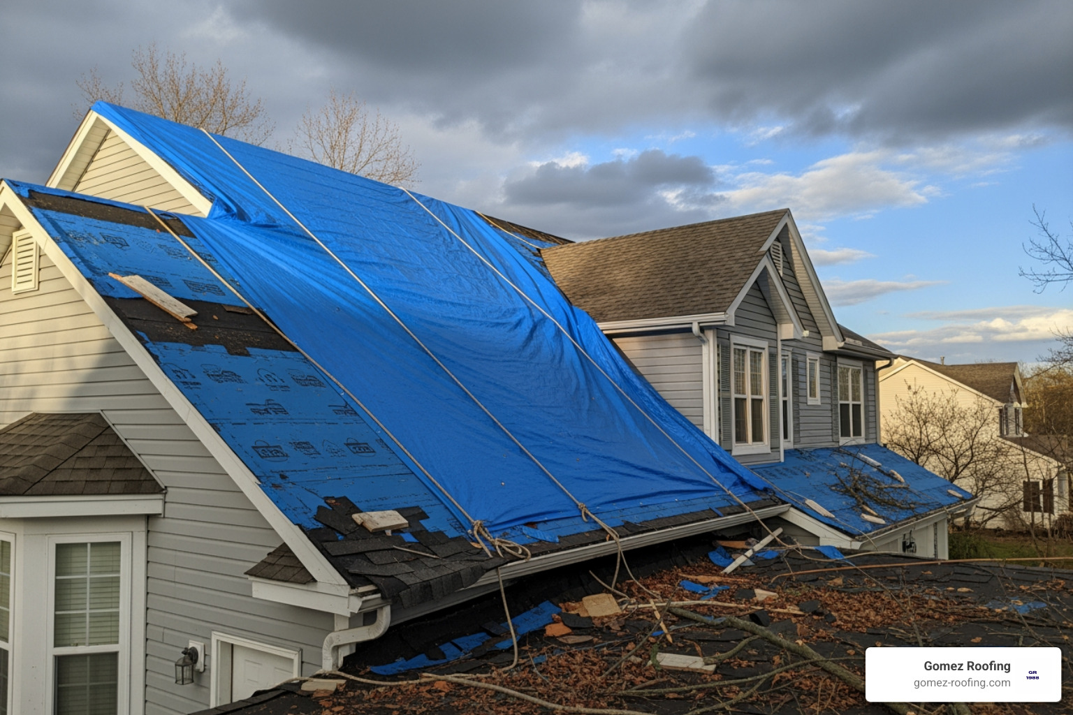 Home with a tarp on the roof after a storm - Pompano Beach storm damage Home with a tarp on the roof after a storm - Pompano Beach storm damage