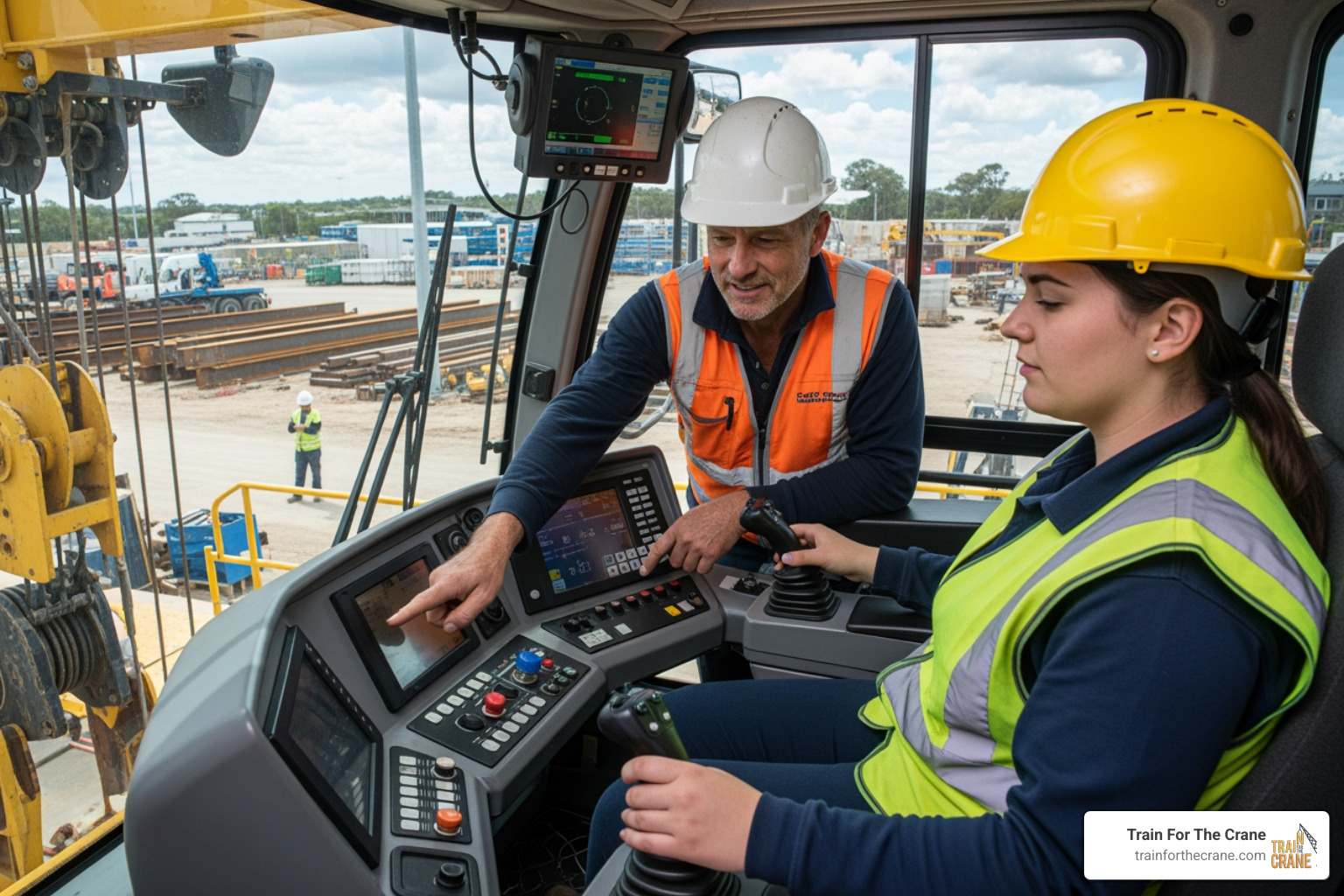 instructor guiding student on crane - certified mobile crane operator instructor guiding student on crane - certified mobile crane operator