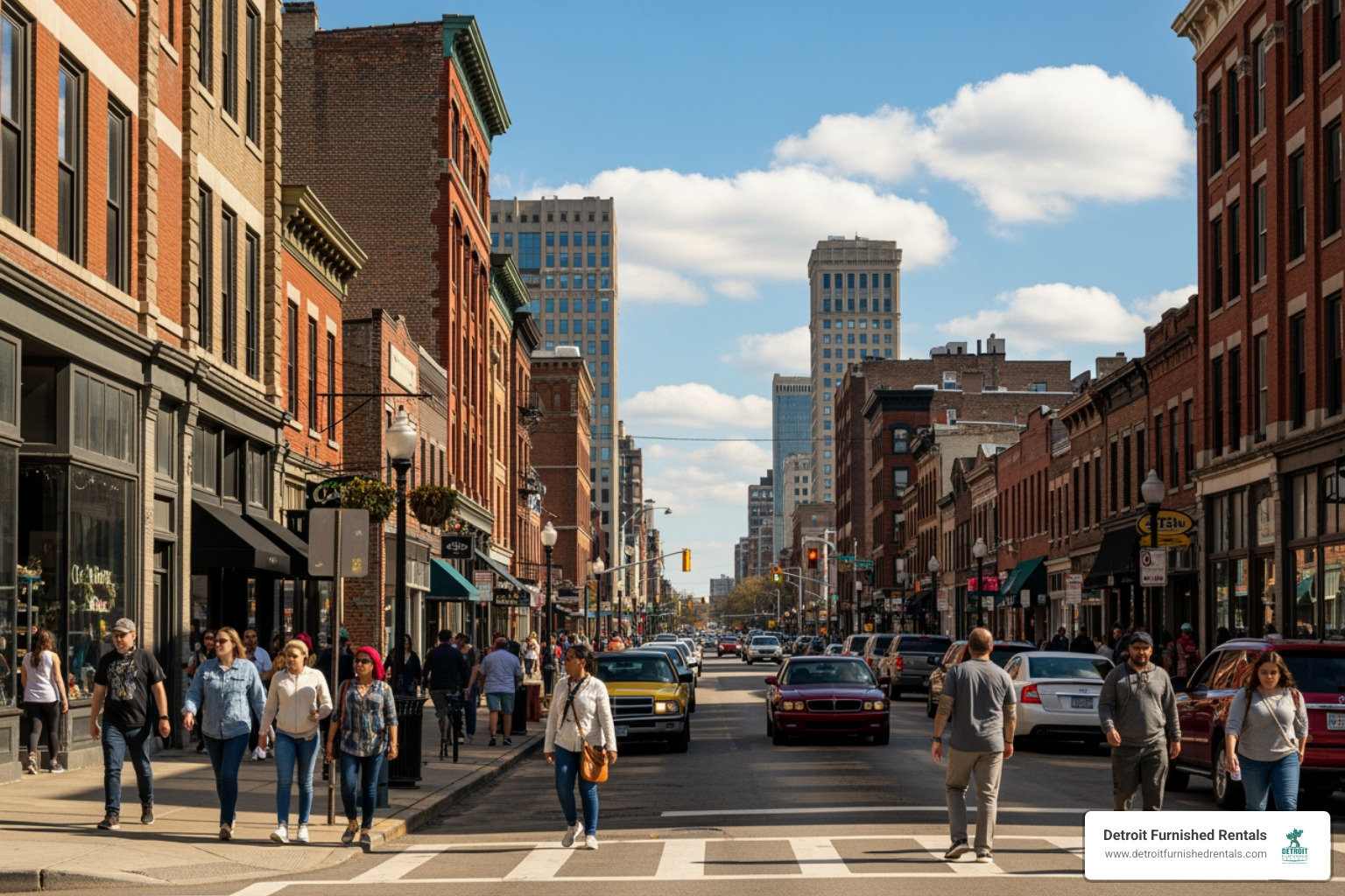 Busy street in a popular Detroit neighborhood - detroit housing rentals