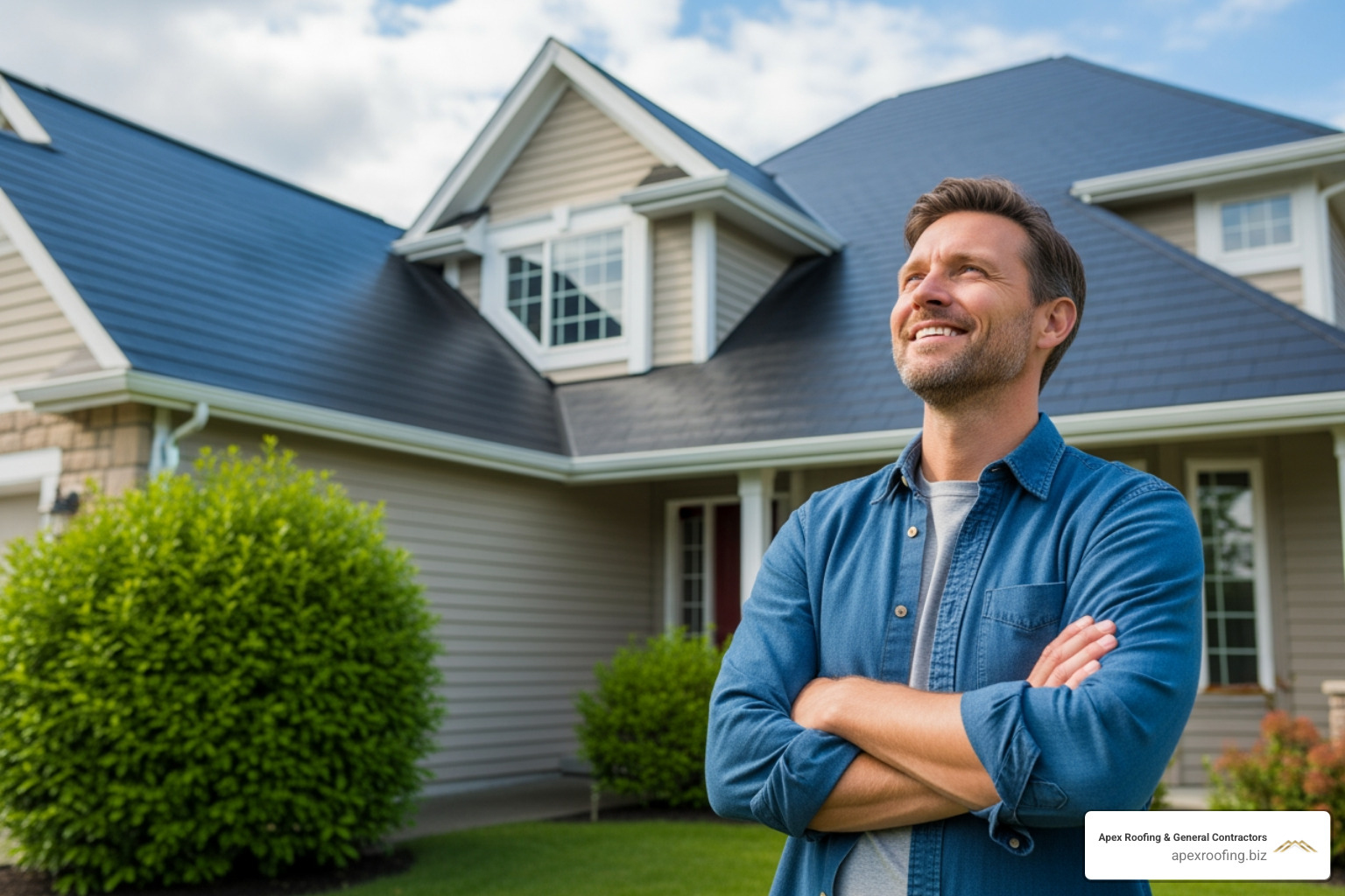 Happy homeowner with new roof - New roof cost San Antonio