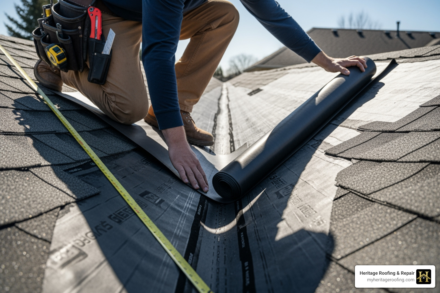 Ice and water shield being installed in a roof valley - what is replaced when you get a new residential roof Ice and water shield being installed in a roof valley - what is replaced when you get a new residential roof