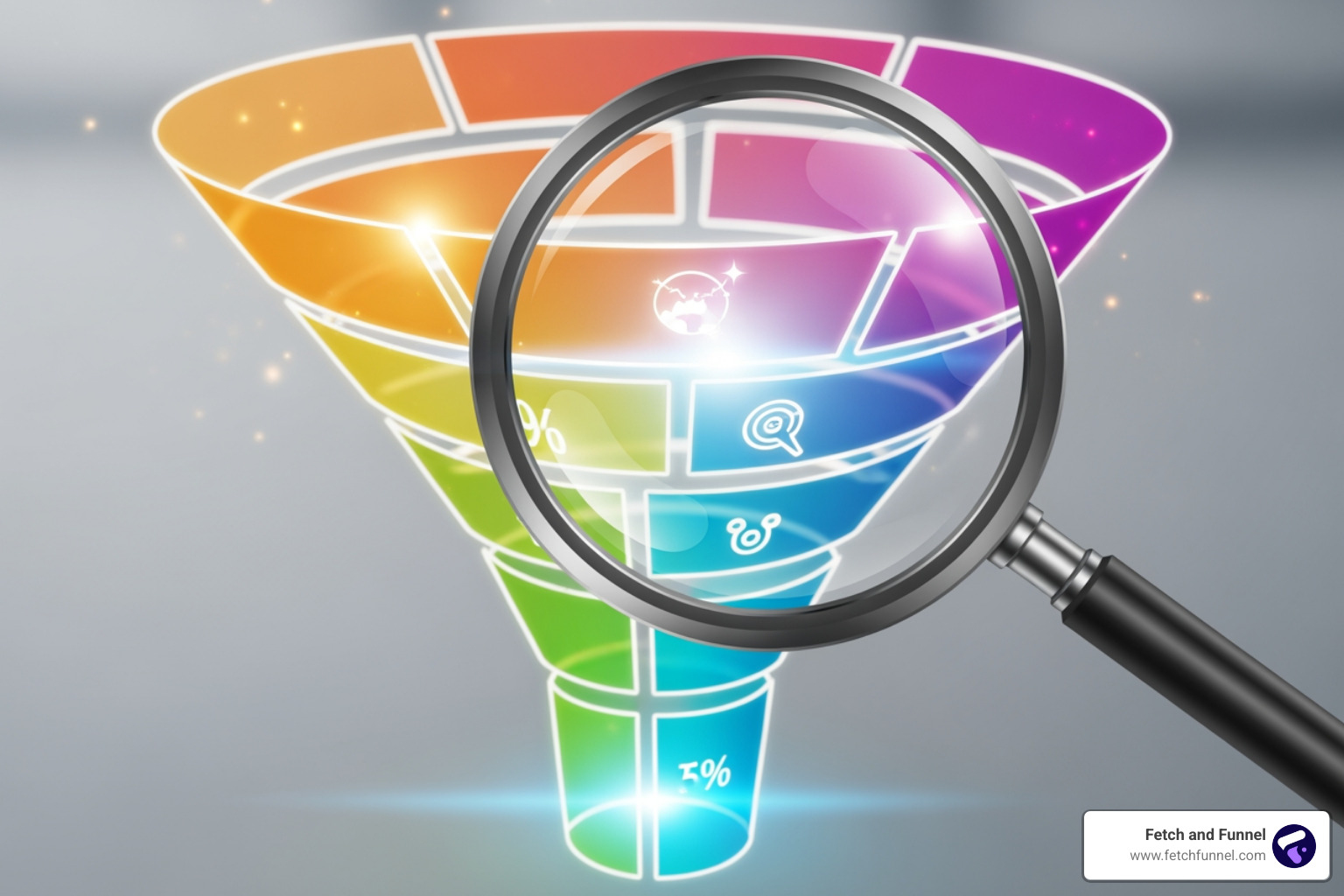magnifying glass over a funnel, highlighting optimization points - conversion funnel magnifying glass over a funnel, highlighting optimization points - conversion funnel