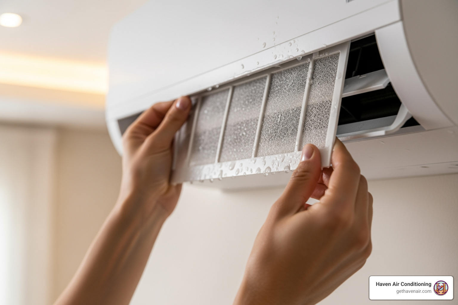 A person easily cleaning the filter of an indoor ductless unit, demonstrating a simple and effective maintenance task. - ductless ac installation A person easily cleaning the filter of an indoor ductless unit, demonstrating a simple and effective maintenance task. - ductless ac installation