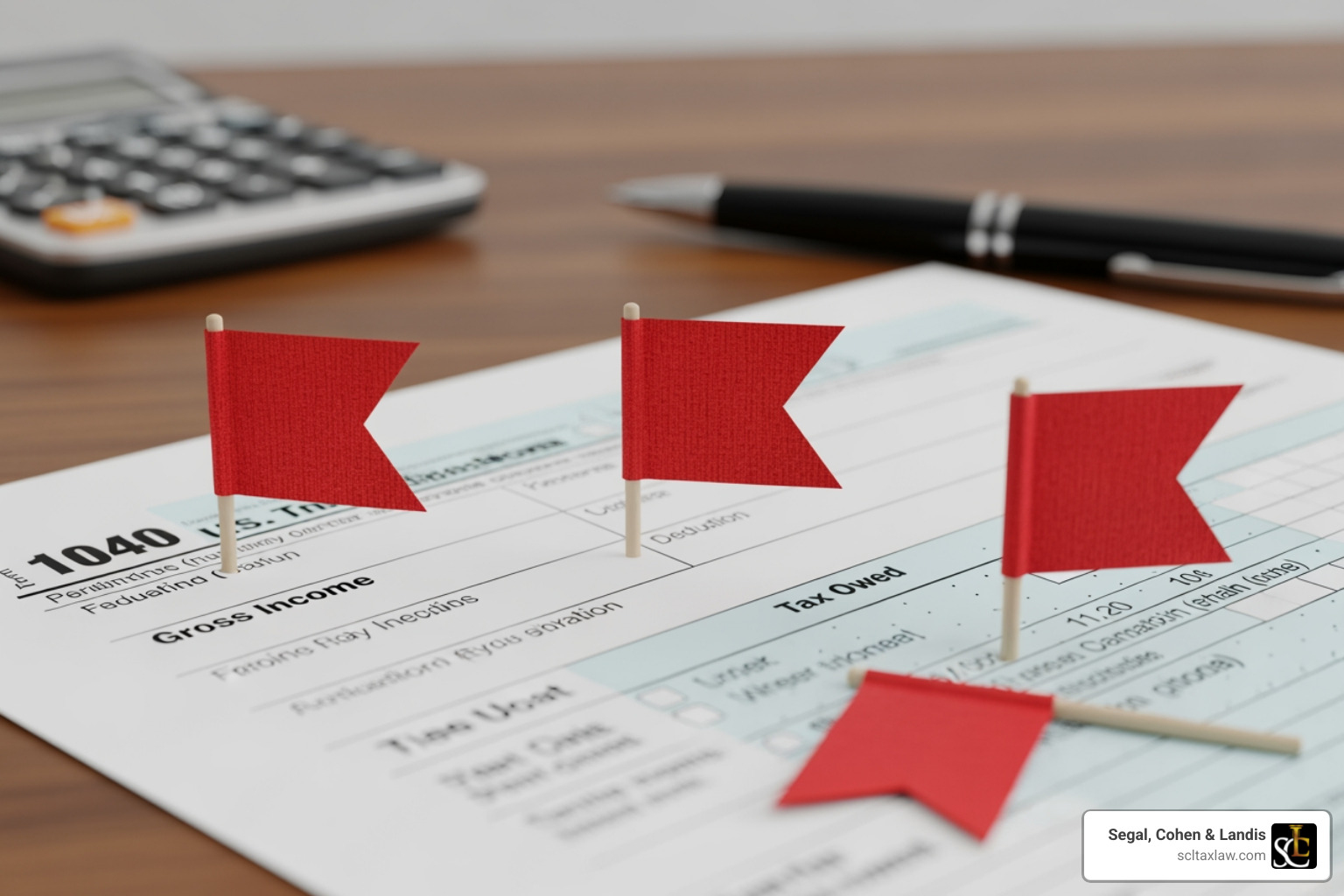 red flag icons next to a tax form - irs audit unreported income