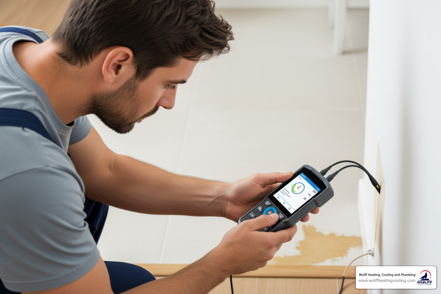 Plumber using electronic leak detection equipment - pipe leak repair rio rancho Plumber using electronic leak detection equipment - pipe leak repair rio rancho