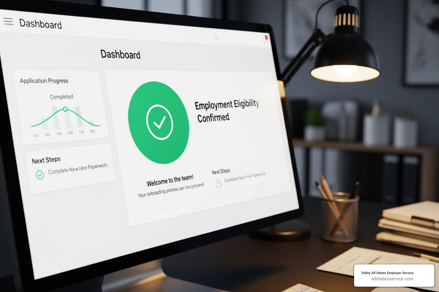 computer screen showing E-Verify dashboard with "Employment Authorized" status - Employment eligibility checks computer screen showing E-Verify dashboard with "Employment Authorized" status - Employment eligibility checks