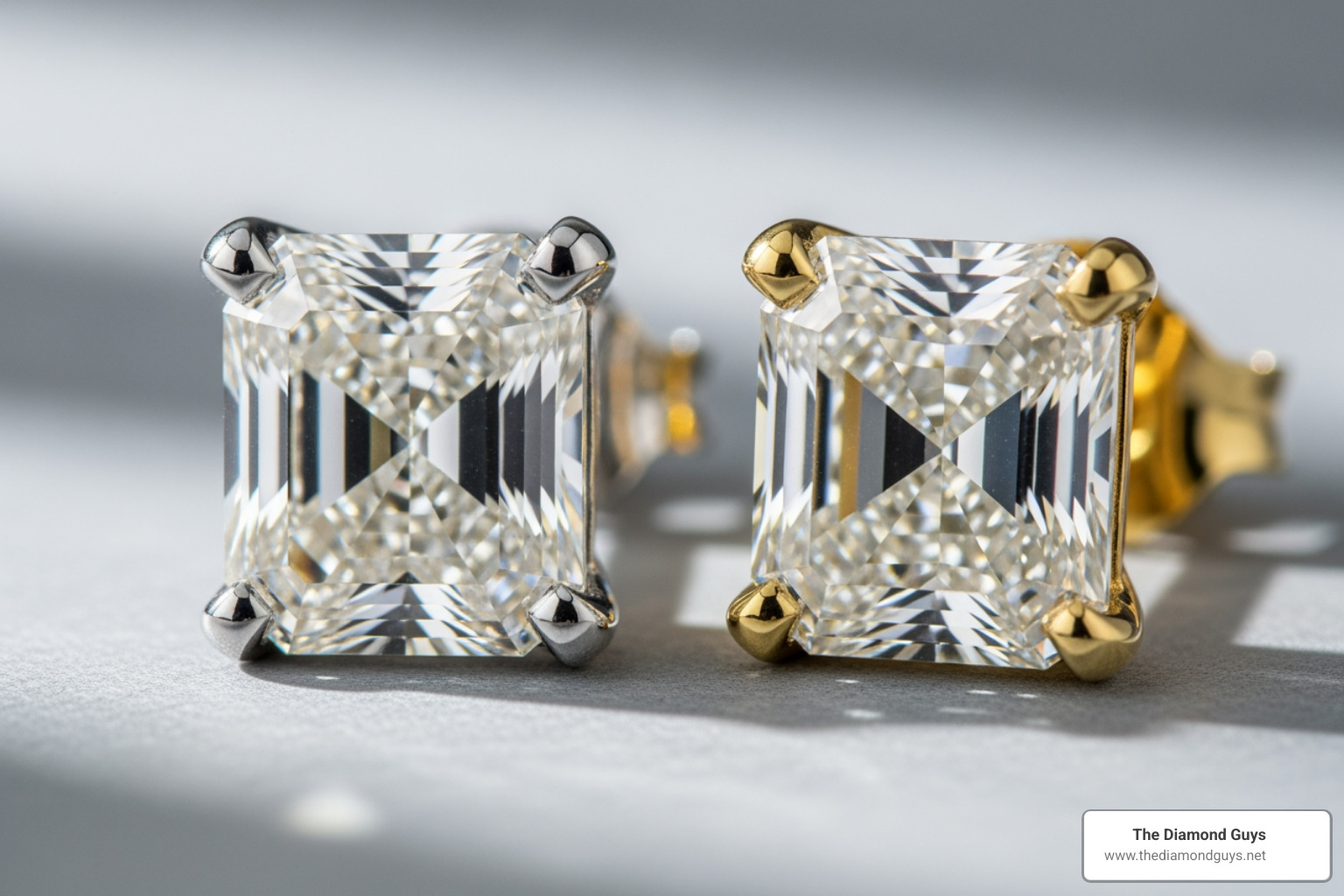 asscher cut diamond studs in different metal settings - asscher cut diamond studs asscher cut diamond studs in different metal settings - asscher cut diamond studs