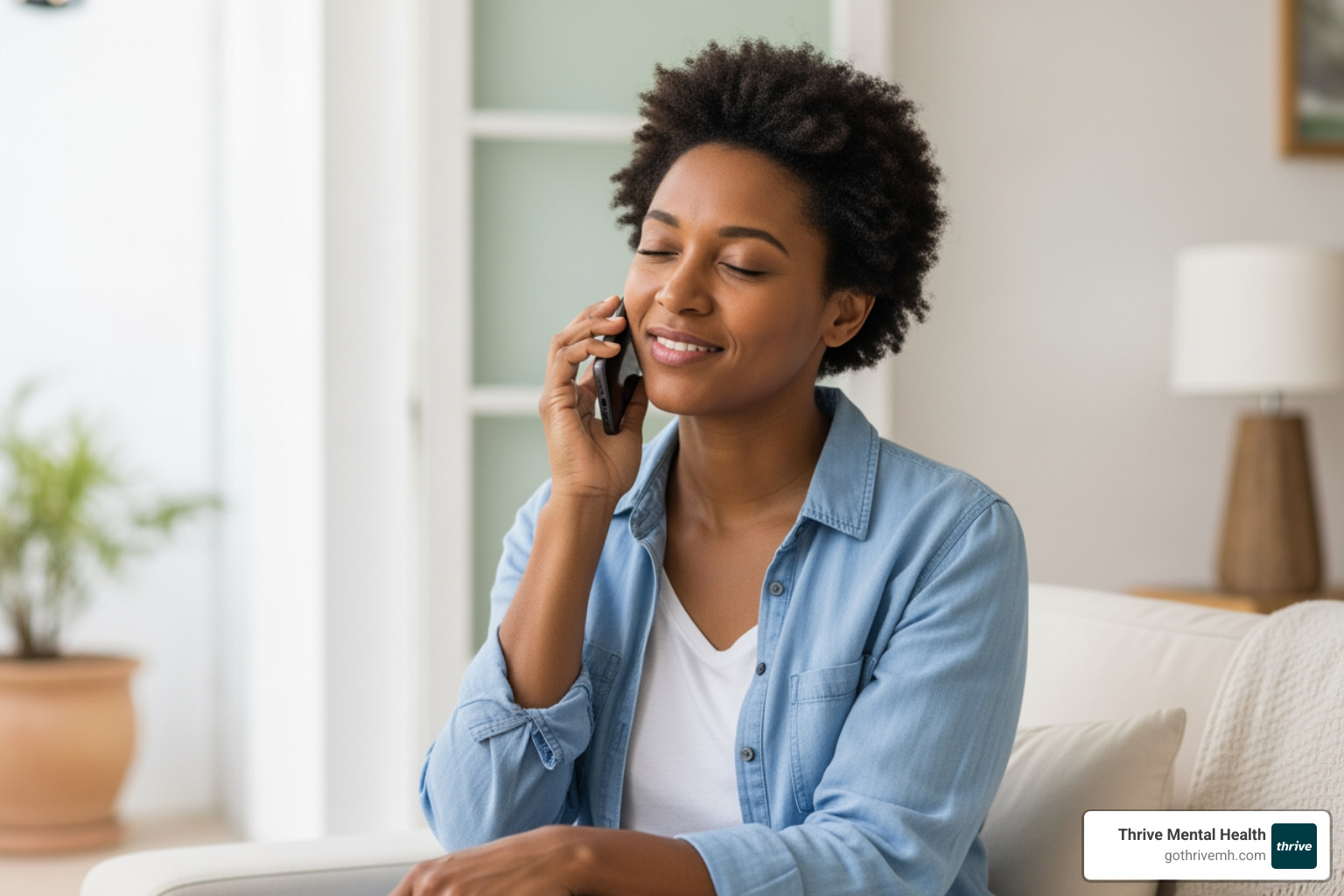 person on the phone, looking relieved while discussing treatment options - What are my options for mental health treatment that's more intensive than weekly therapy but doesn't require living at a facility?