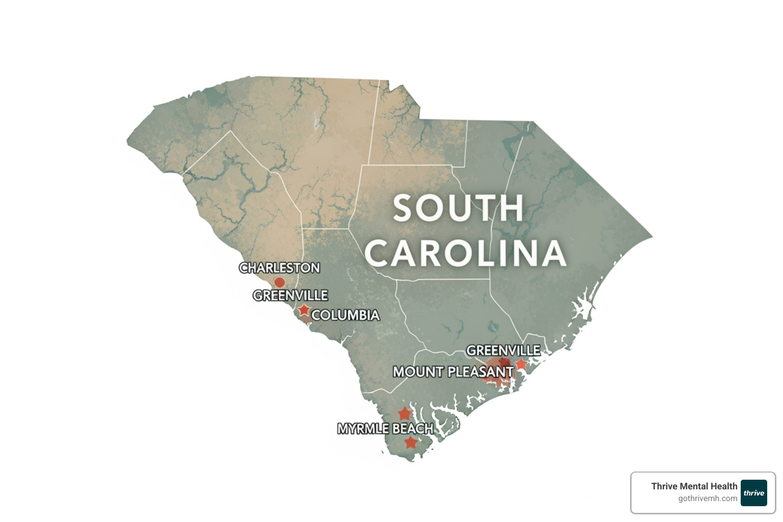 Map of South Carolina with major cities highlighted for IOP access. - What is a behavioral health IOP and where can I find providers in South Carolina?