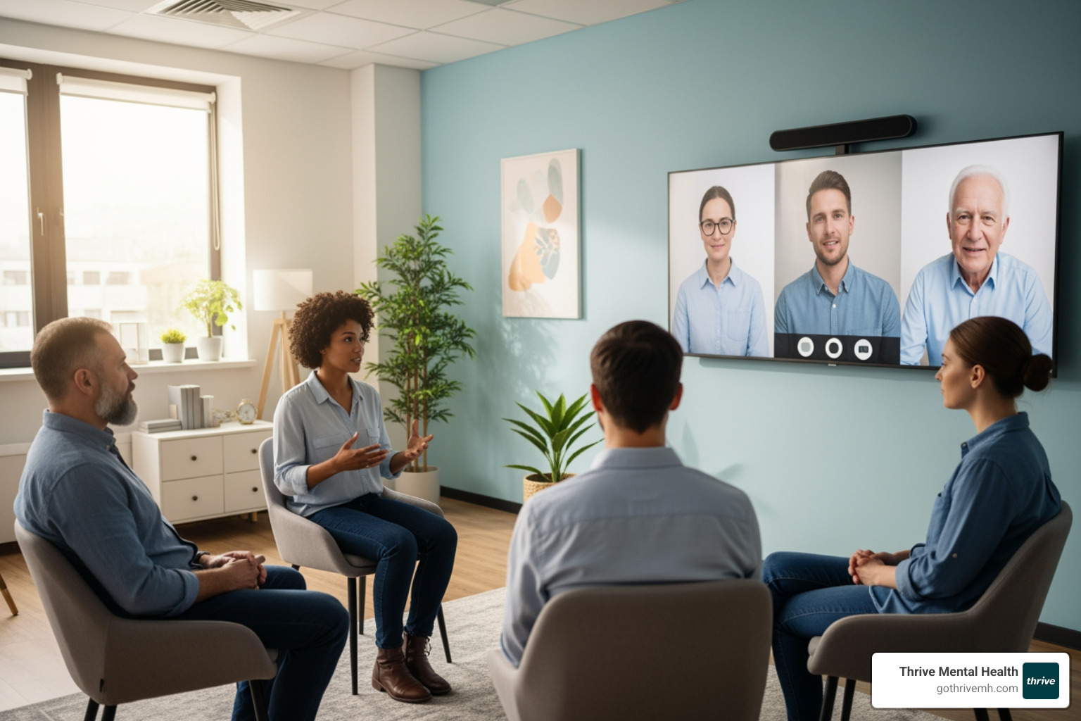 Diverse group therapy session, virtual and in-person, in South Carolina. - What is a behavioral health IOP and where can I find providers in South Carolina?