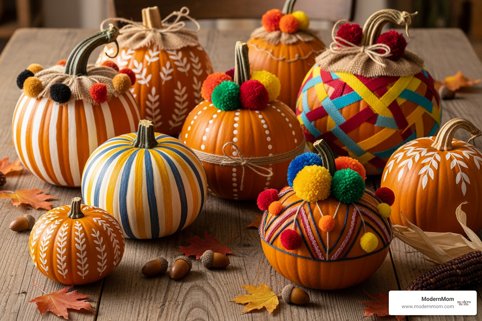 a collection of stylish no-carve pumpkins - fall craft ideas for teens
