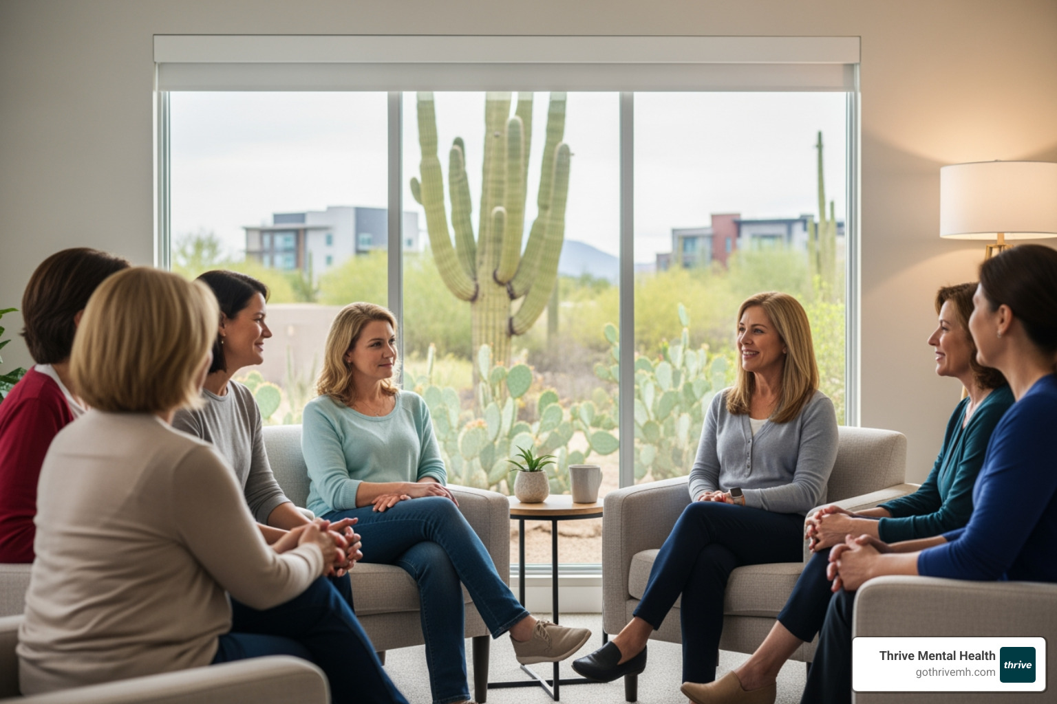 Diverse group in a supportive therapy session, Scottsdale background - Find clinics in Scottsdale that specialize in exposure and response prevention therapy for anxiety. Diverse group in a supportive therapy session, Scottsdale background - Find clinics in Scottsdale that specialize in exposure and response prevention therapy for anxiety.