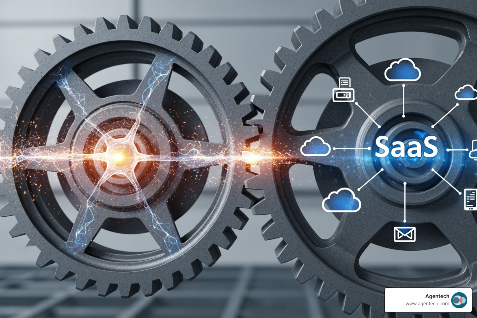 two interlocking gears, one labeled "AI Adoption" and the other "SaaS Consolidation" - ai adoption and saas consolidation