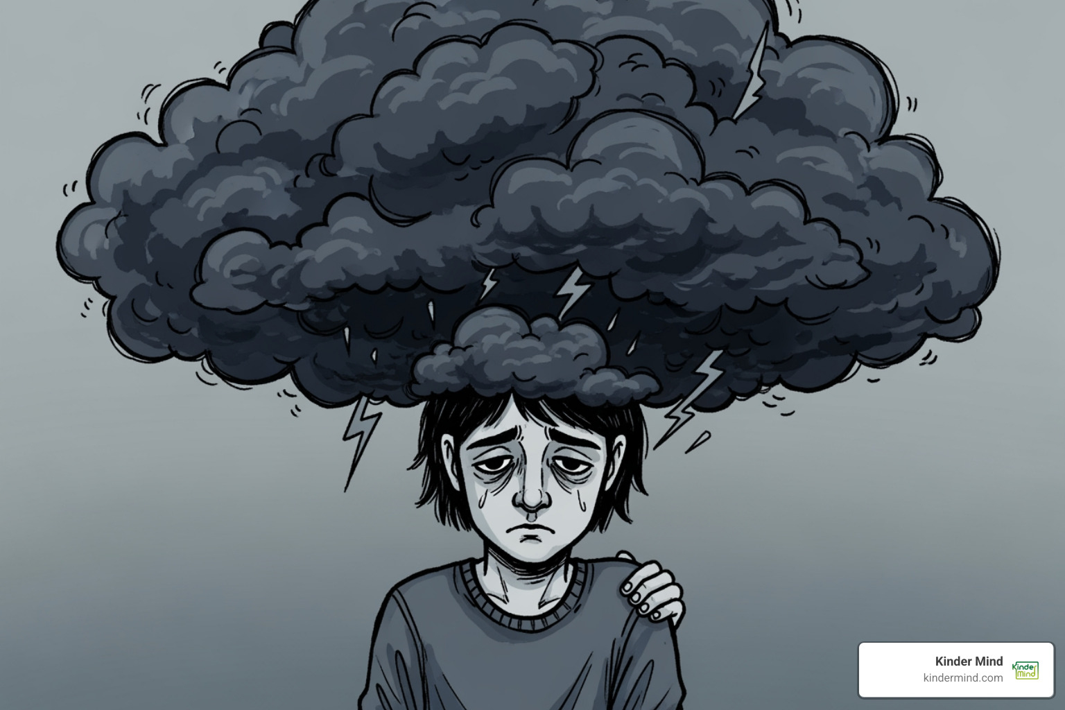 illustration of a person with a storm cloud over their head conveying emotional turmoil - depression symptoms