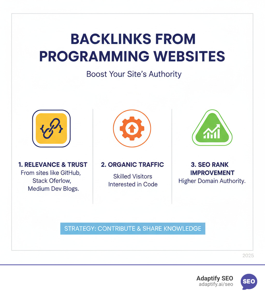 infographic showing how a backlink from GitHub or Stack Overflow passes more authority than a generic blog comment, with metrics like Domain Authority, referral traffic, and topical relevance illustrated - backlinks from programming websites infographic 3_stage_pyramid