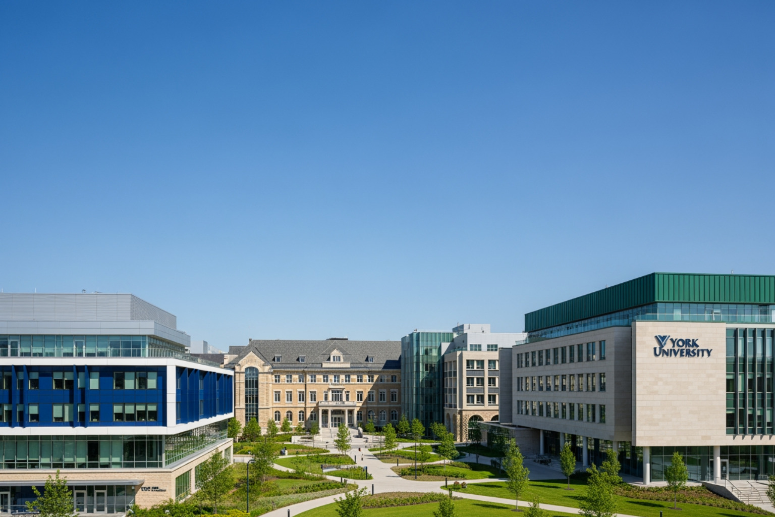 York University campus architecture, featuring modern and traditional buildings under a clear sky - housing near York University York University campus architecture, featuring modern and traditional buildings under a clear sky - housing near York University