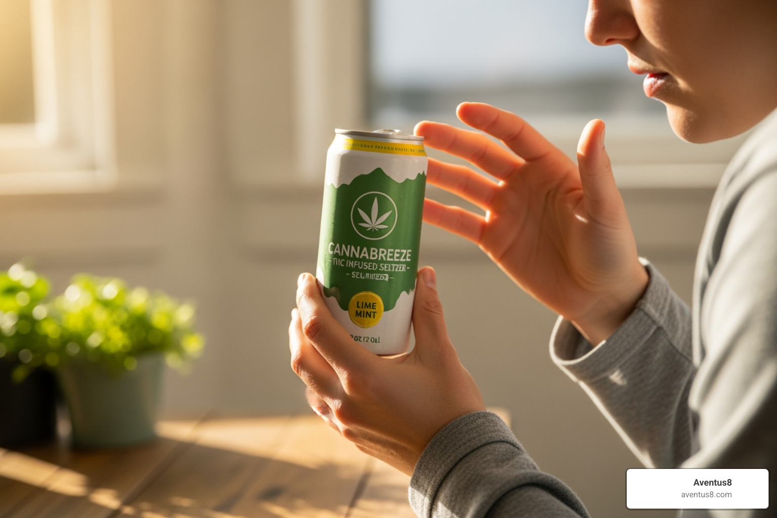 Person reading label on THC seltzer - THC drink reviews