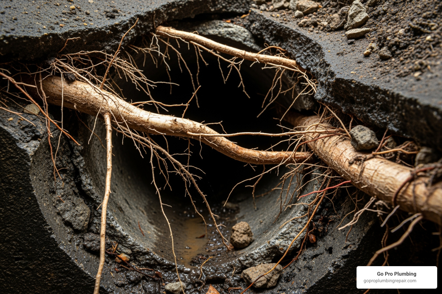 Cracked sewer pipe with tree root intrusion - Sewer pipe repair cost